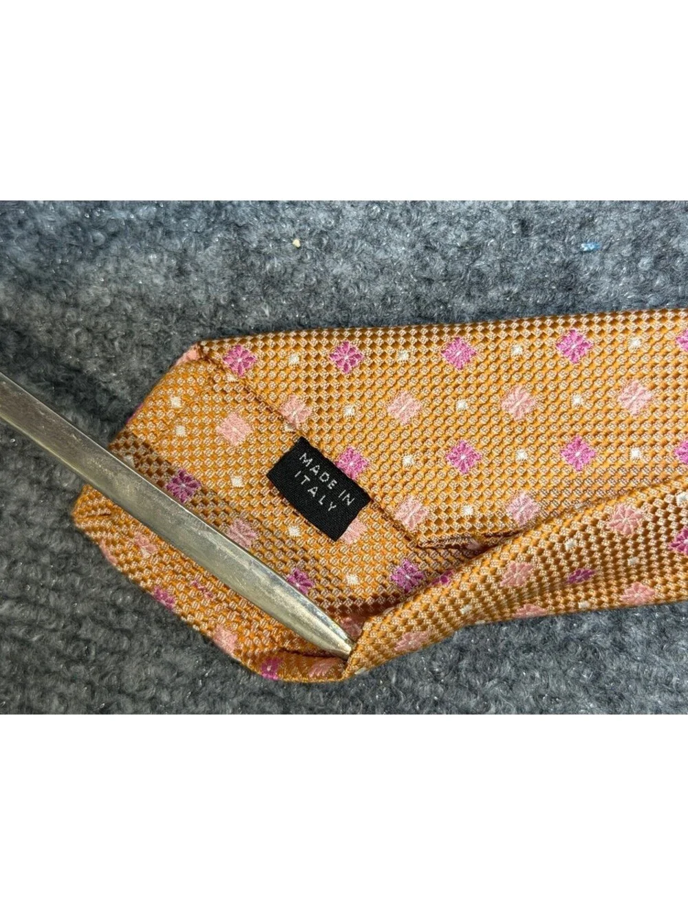 Paul Stuart Made in Italy Woven Tie Orange Pink Geometric